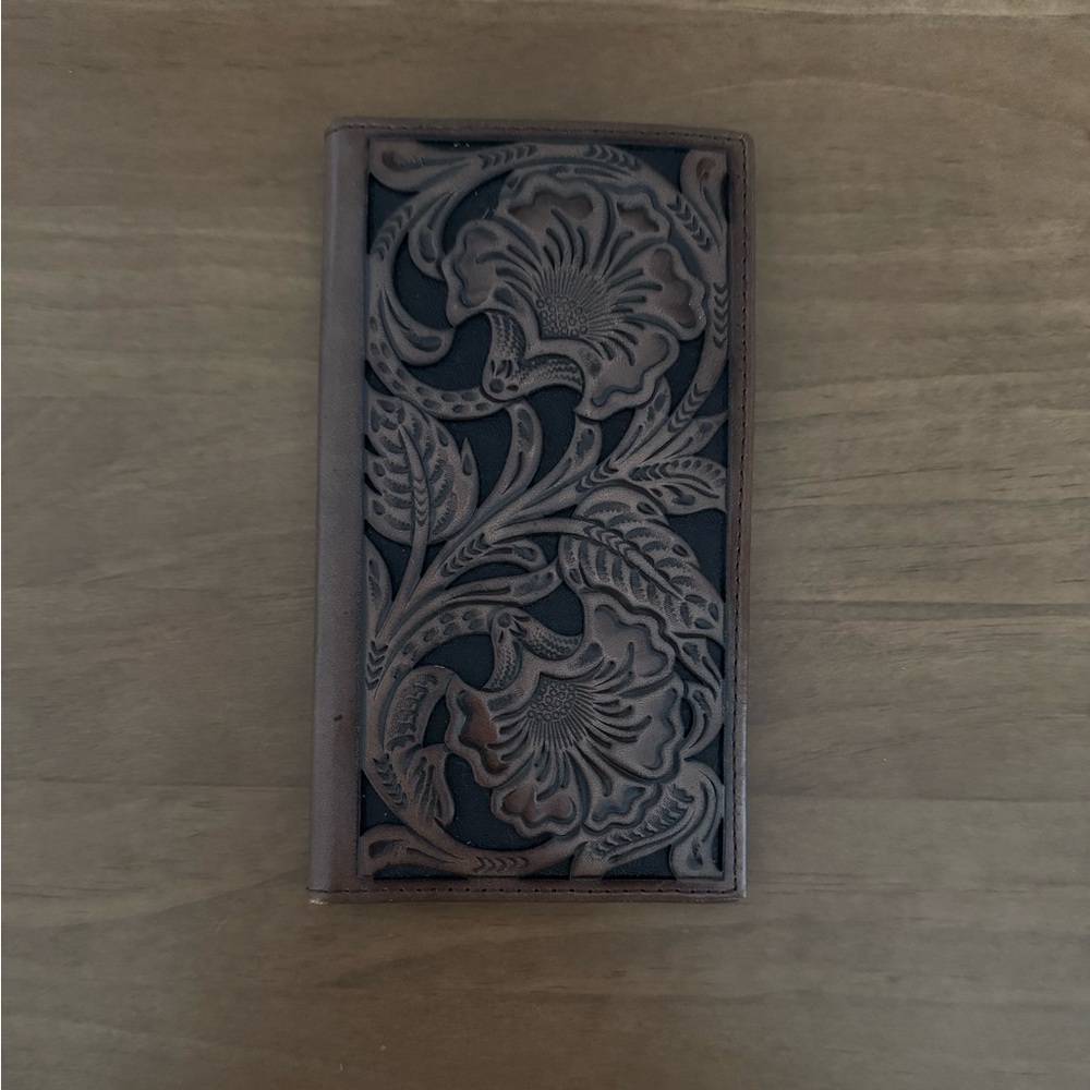 Ariat Brown Tooled Floral Leather Wallet